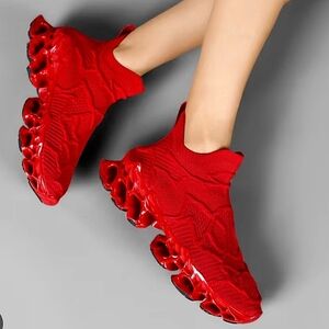 High Fashion Bold Red Knit High-Top Unisex Sneakers🌴
